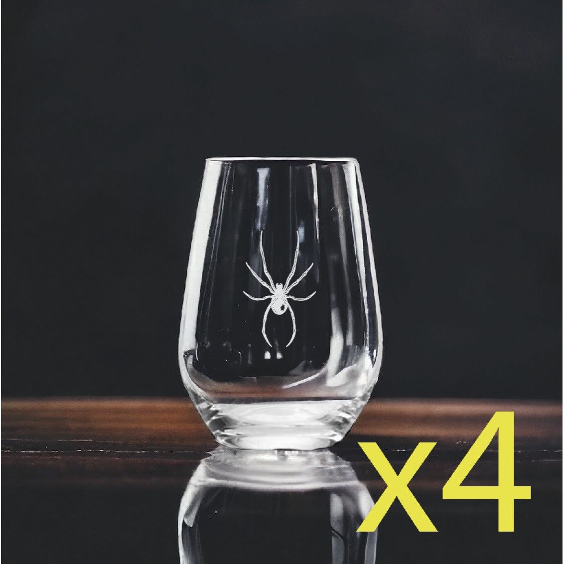 Spider Stemless Wine Glasses x4 Premium 15 Oz Personalize Animal Wildlife NEW