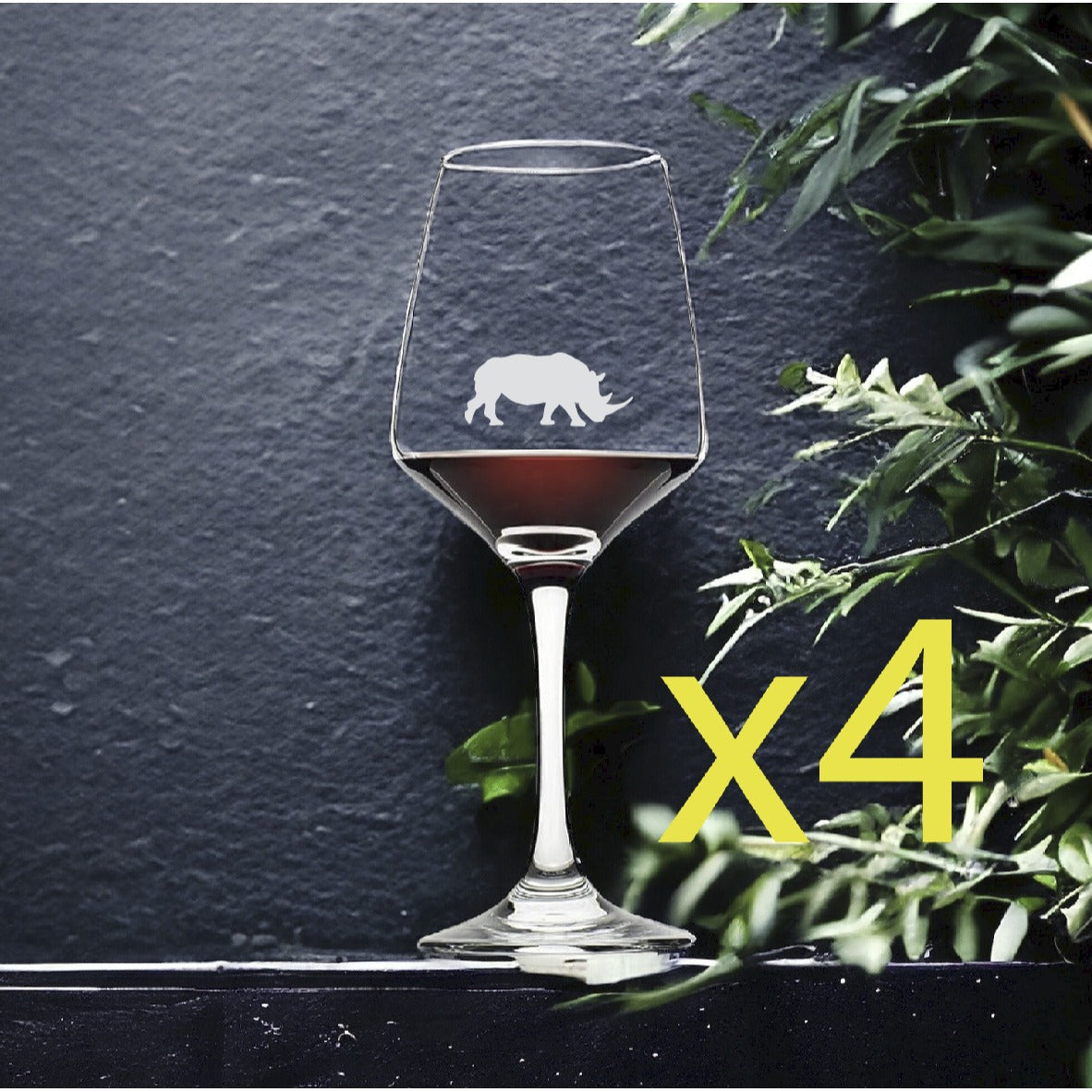 Rhino Wine Glasses x4 Premium 12 Oz Personalize Animal Outdoor Nature NEW