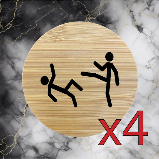 Sparta Kick x4 Bamboo Coasters Drink Natural Wood Home Decor Lounge Funny NEW