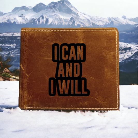 I Can I Will Leather Wallet Bifold Premium Quality Buffalo Quote NEW