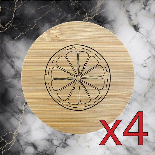 Lemon Lime x4 Bamboo Coasters Drink Natural Wood Home Decor Lounge Citrus NEW