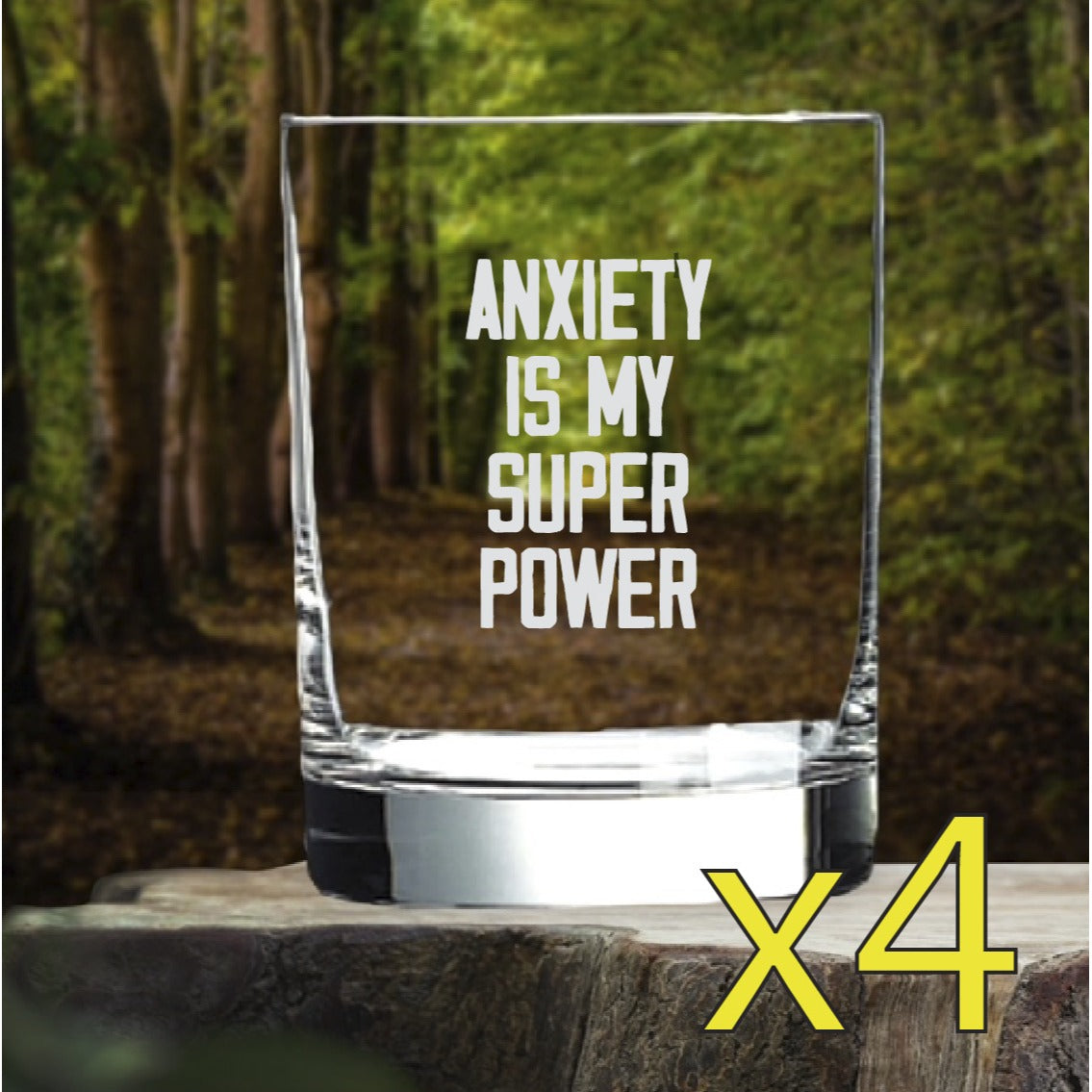 Anxiety Superpower Whiskey Glasses x4 Double 14 Oz Premium Old Fashioned NEW