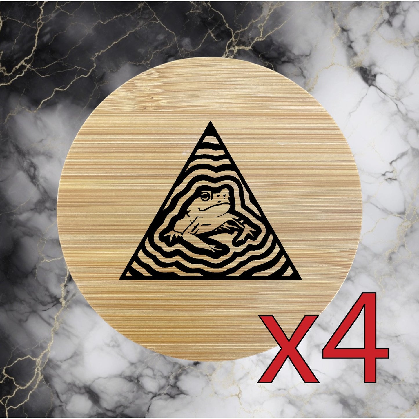 Trippy Frog x4 Bamboo Coasters Drink Natural Wood Home Decor Lounge Abstract NEW