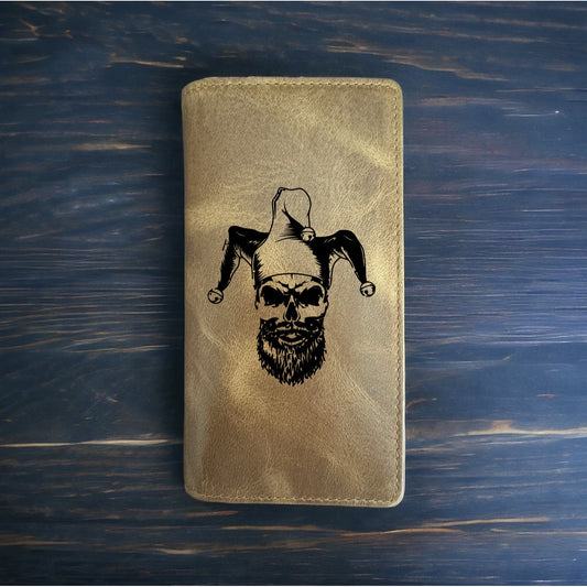 Skull Jester Rodeo Wallet Cowboy Western Buffalo Leather Premium Joker Beard NEW