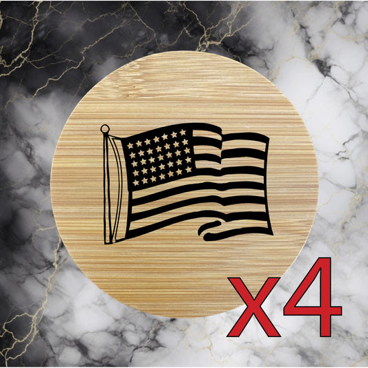 American Flag x4 Bamboo Coasters Drink Natural Wood Home Decor Lounge USA NEW