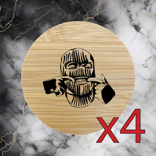 Ski Mask x4 Bamboo Coasters Drink Natural Wood Home Decor Lounge Smile NEW