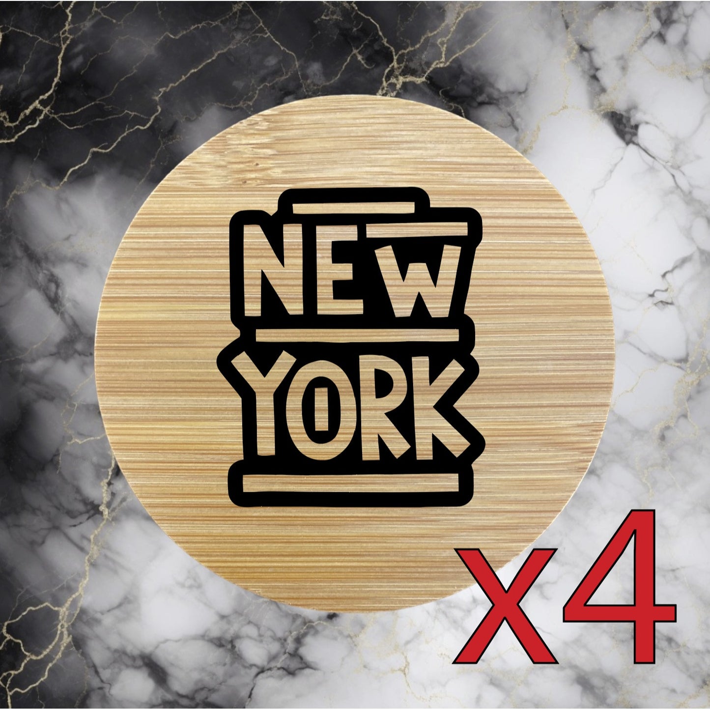 New York x4 Bamboo Coasters Drink Natural Wood Home Decor Lounge Retro City NEW