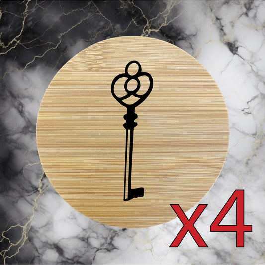 Key Heart x4 Bamboo Coasters Drink Natural Wood Home Decor Lounge Lock Love NEW