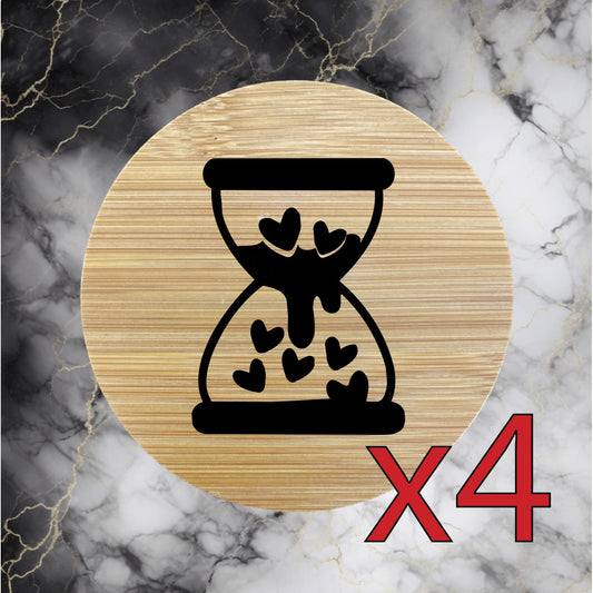 Hourglass Hearts x4 Bamboo Coasters Drink Natural Wood Home Decor Lounge NEW