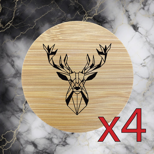 Buck x4 Bamboo Coasters Drink Natural Wood Home Decor Lounge Geometric Art NEW