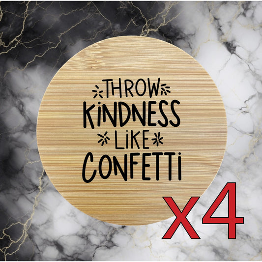 Throw Kindness x4 Bamboo Coasters Drink Natural Wood Home Decor Lounge Gift NEW