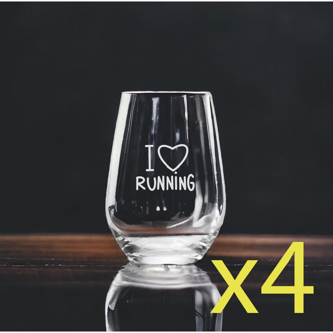 I Heart Running Stemless Wine Glasses x4 Premium 15 Oz Personalize Outdoor NEW