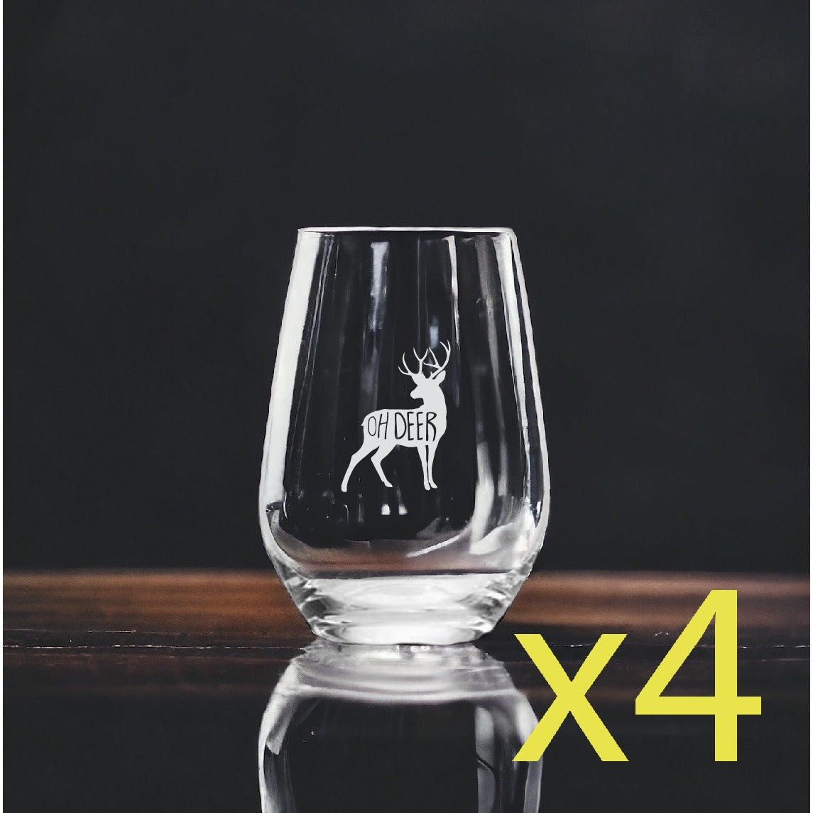 Oh Deer Stemless Wine Glasses x4 Premium 15 Oz Personalize Funny Pun Wild NEW