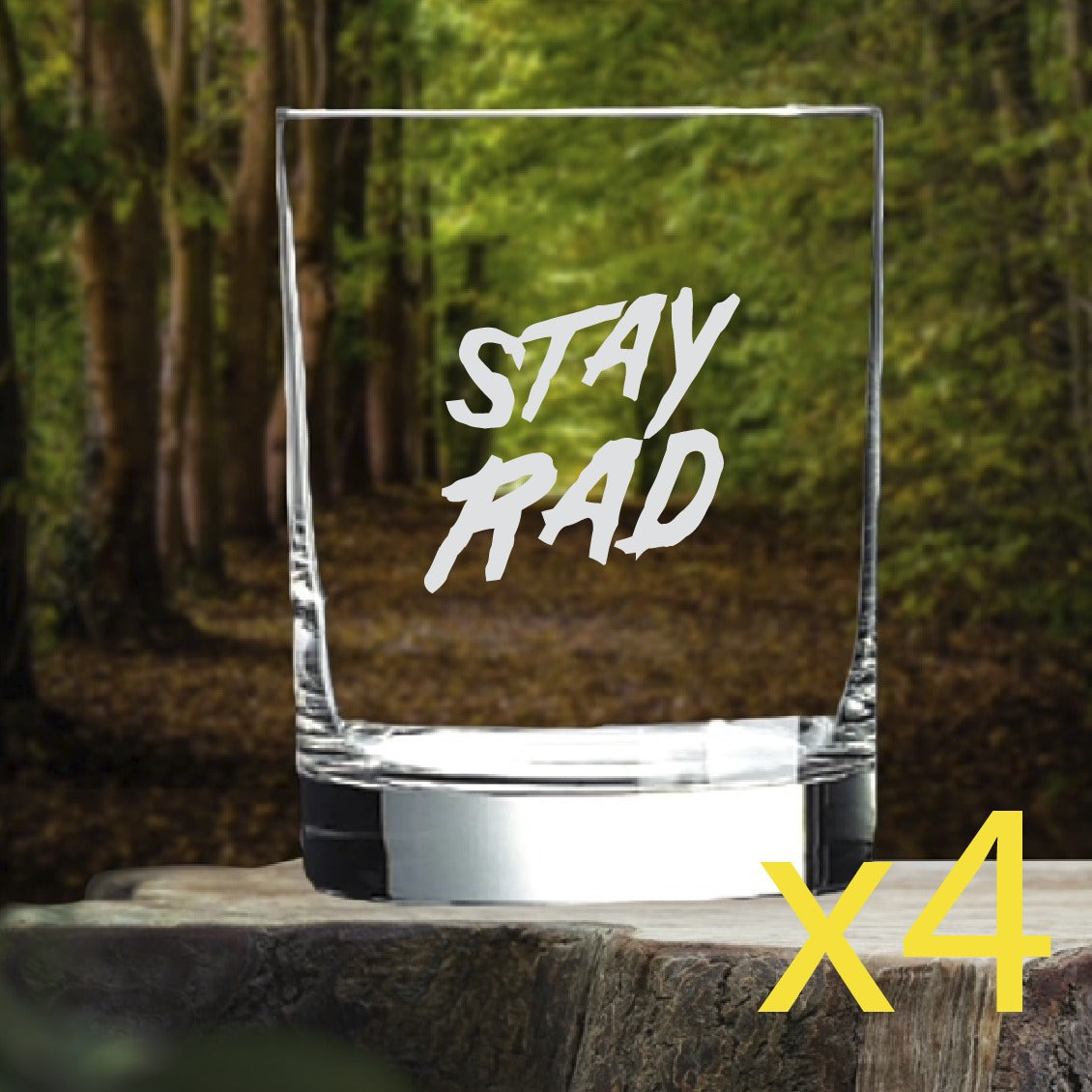 Stay Rad Whiskey Glasses x4 Double 14 Oz Premium Old Fashioned Radical NEW