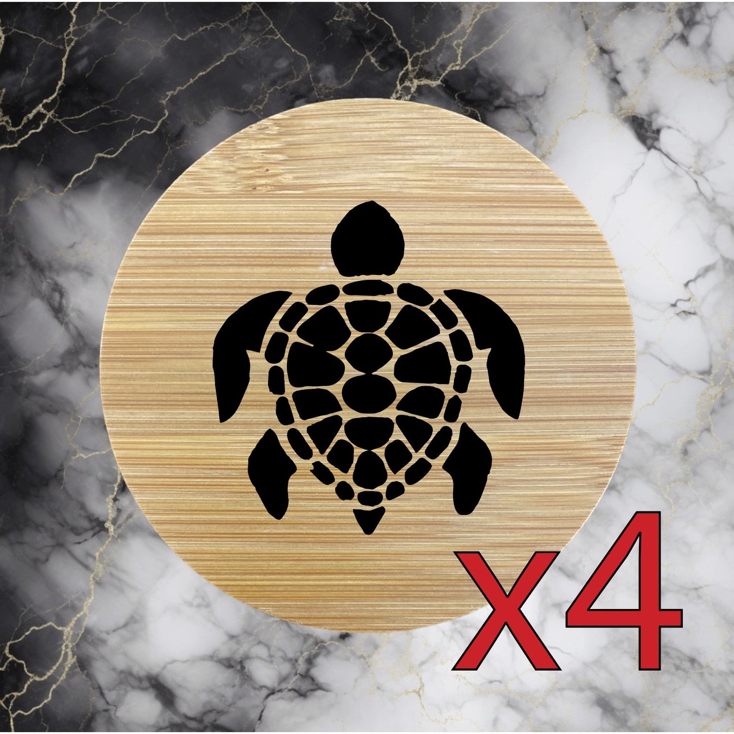 Sea Turtle x4 Bamboo Coasters Drink Natural Wood Home Decor Lounge Animal NEW