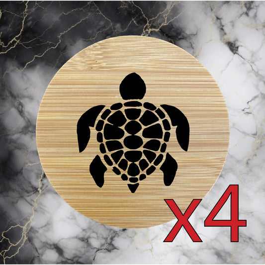 Sea Turtle x4 Bamboo Coasters Drink Natural Wood Home Decor Lounge Animal NEW