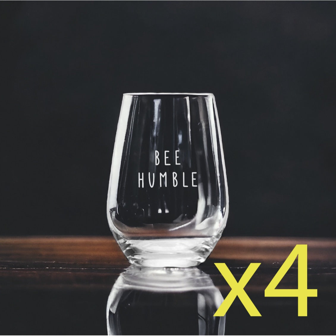 Bee Humble Stemless Wine Glasses x4 Premium 15 Oz Personalize Quote Life NEW