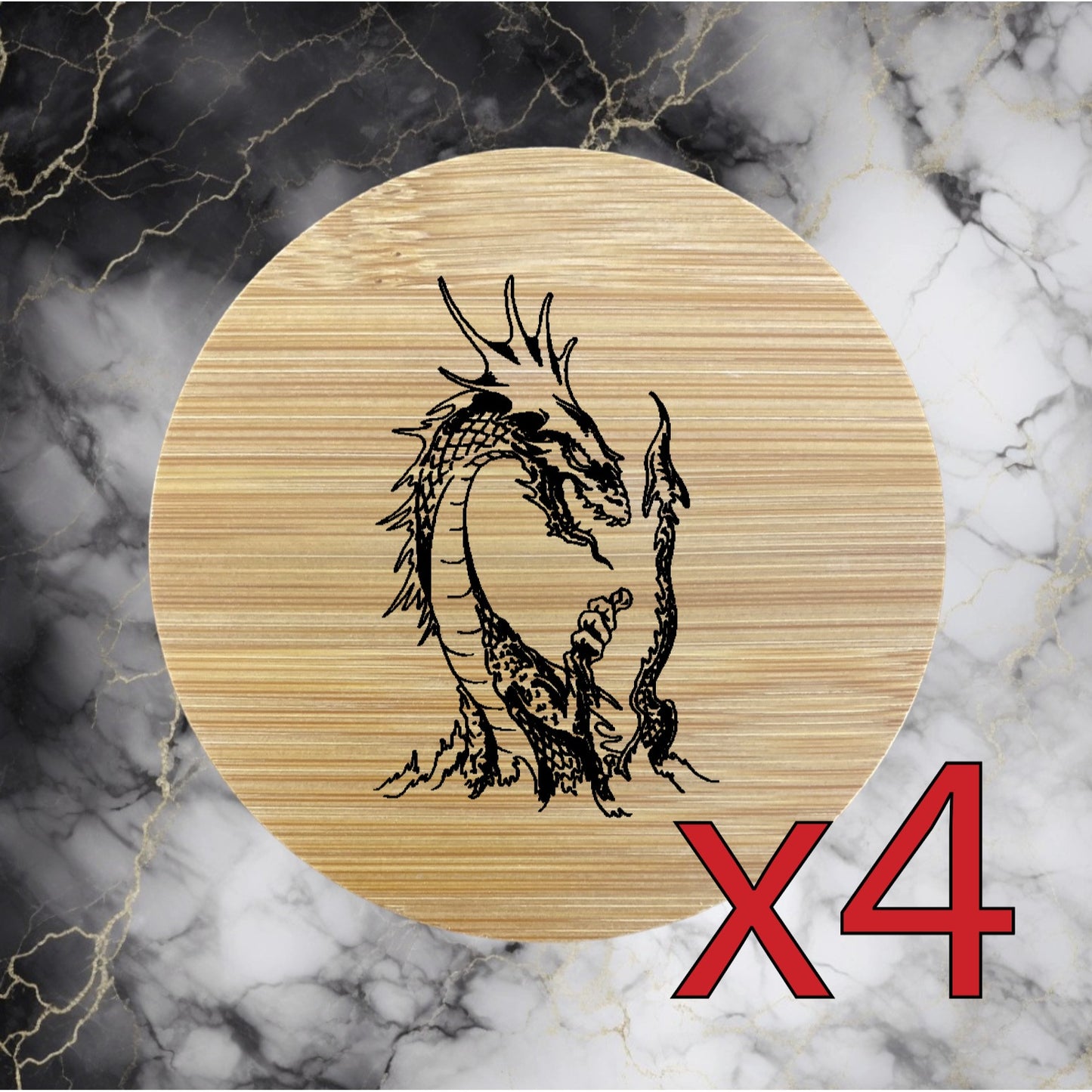 Sea Monster x4 Bamboo Coasters Drink Natural Wood Home Decor Lounge Ocean NEW