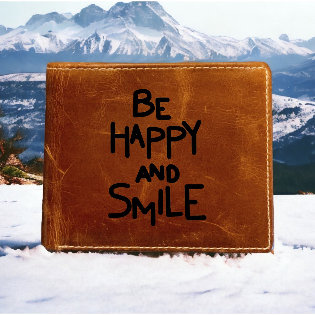 Be Happy Leather Wallet Bifold Premium Quality Buffalo Quote Life Smile NEW