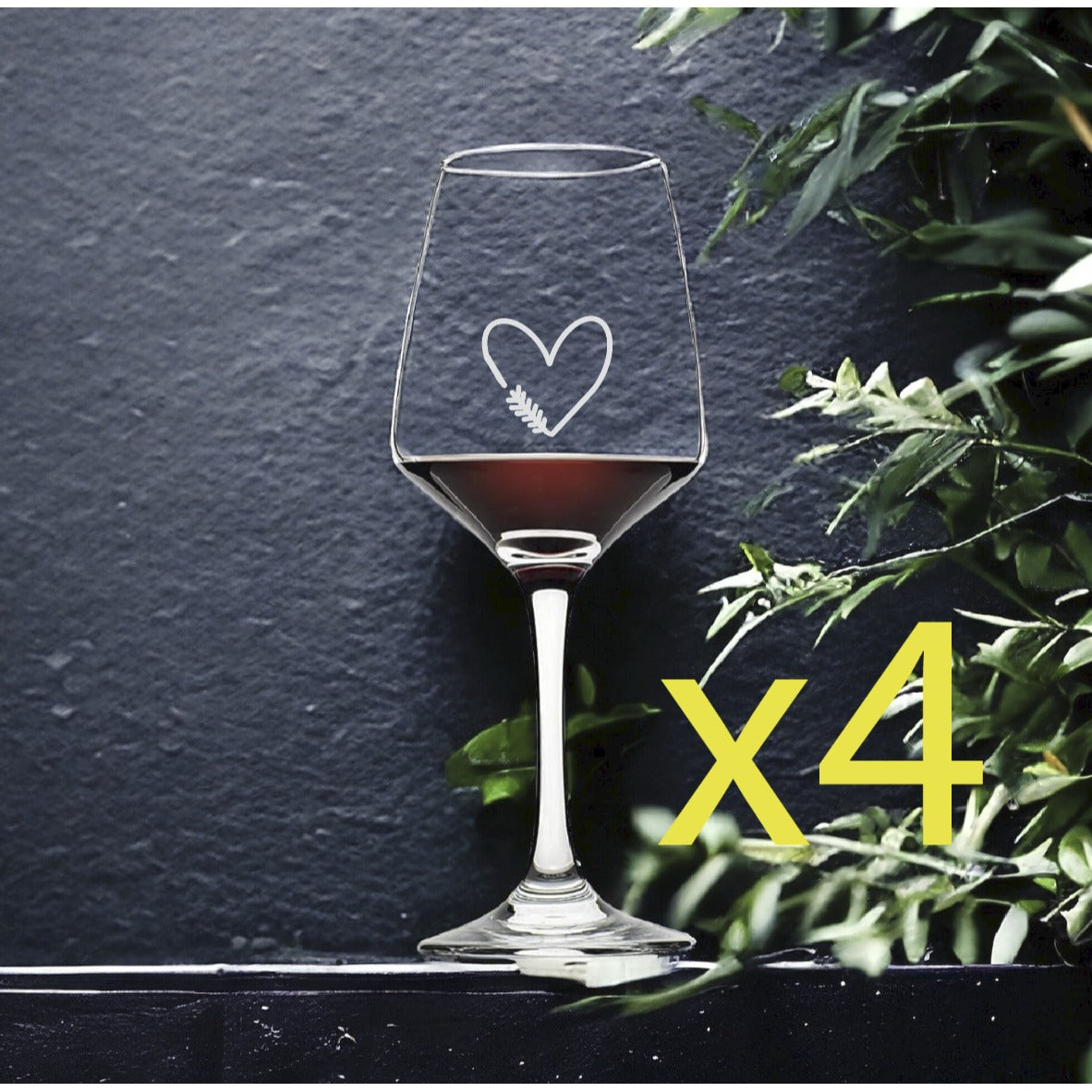 Heart Arrow Wine Glasses x4 Premium 12 Oz Personalize Love Direction NEW