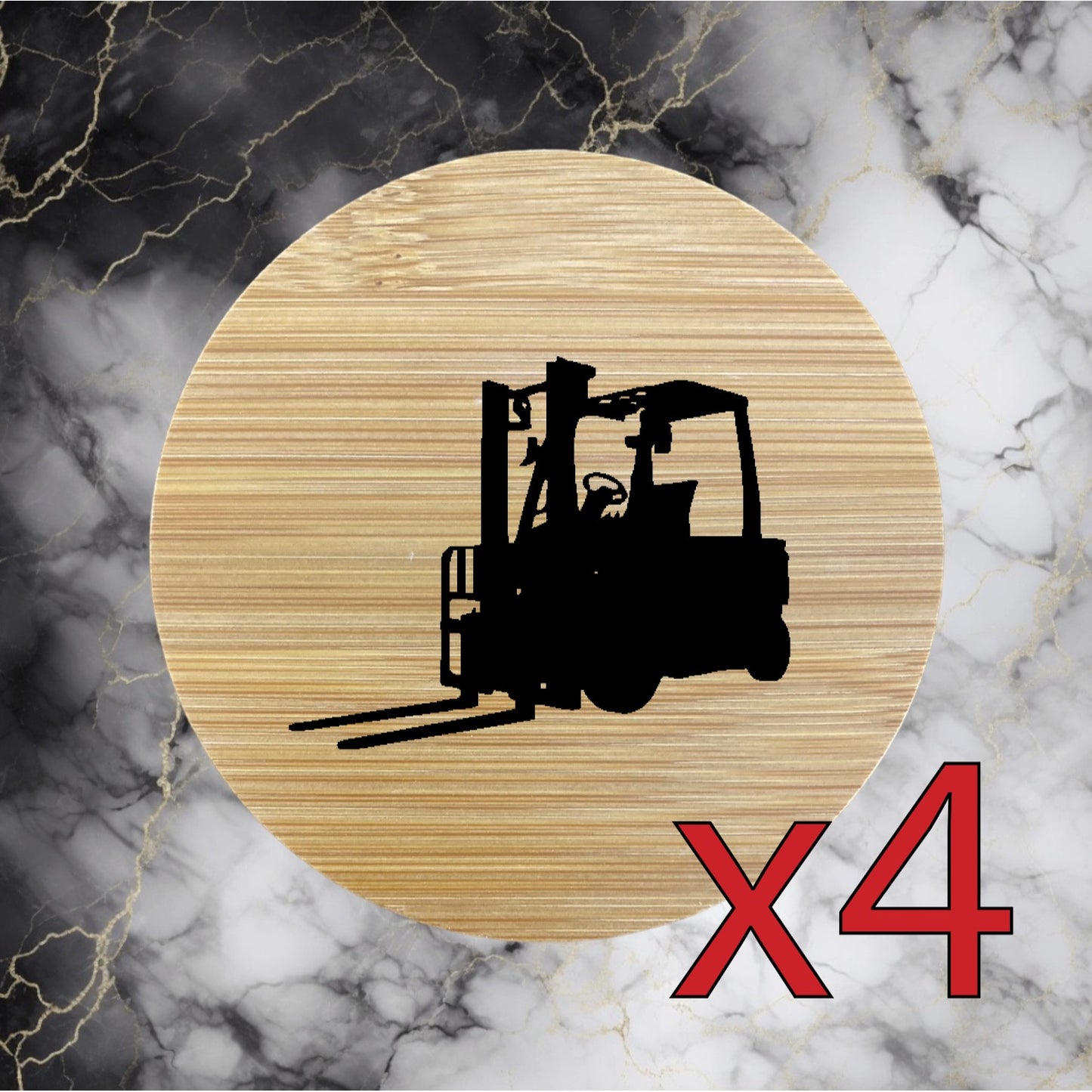 Forklift x4 Bamboo Coasters Drink Natural Wood Home Decor Lounge Work NEW