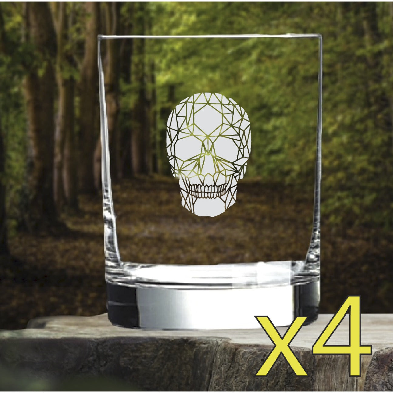 Skull Geometric Whiskey Glasses x4 Double 14 Oz Premium Old Fashioned Bones NEW