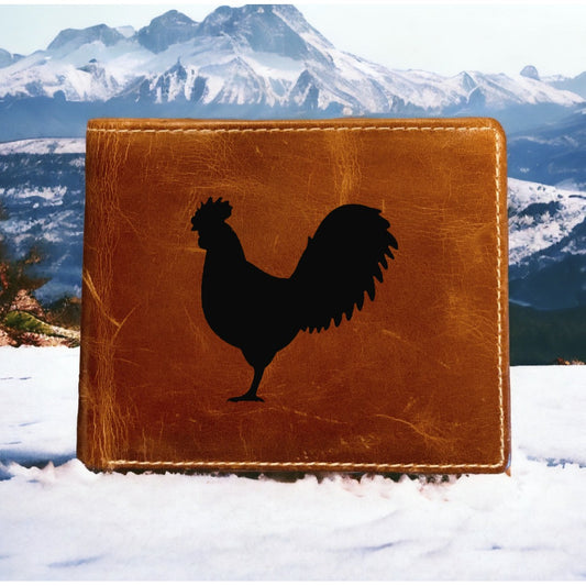 Rooster Leather Wallet Bifold Premium Quality Buffalo Farm Animal Outdoor NEW