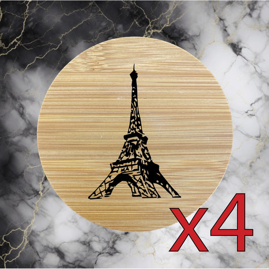 Eiffel Tower x4 Bamboo Coasters Drink Natural Wood Home Decor Lounge France NEW