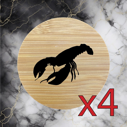 Lobster x4 Bamboo Coasters Drink Natural Wood Home Decor Lounge Animal Ocean NEW