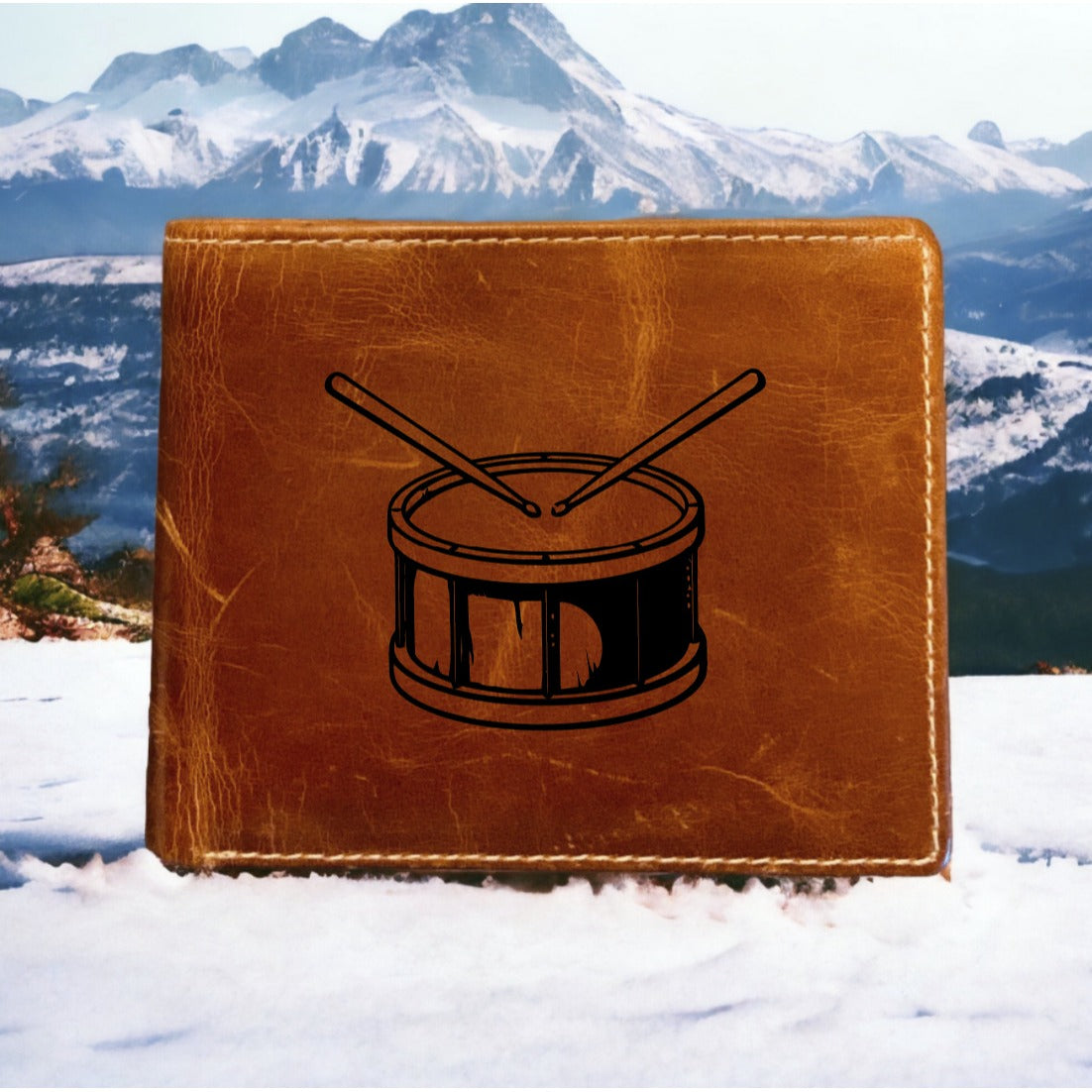 Snare Drum Leather Wallet Bifold Premium Quality Buffalo Band Music Gift NEW