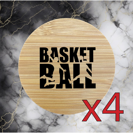 Basketball x4 Bamboo Coasters Drink Natural Wood Home Decor Dunk Sport NEW