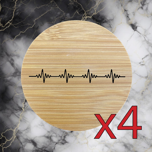 Heartbeat x4 Bamboo Coasters Drink Natural Wood Home Decor Lounge Medical NEW