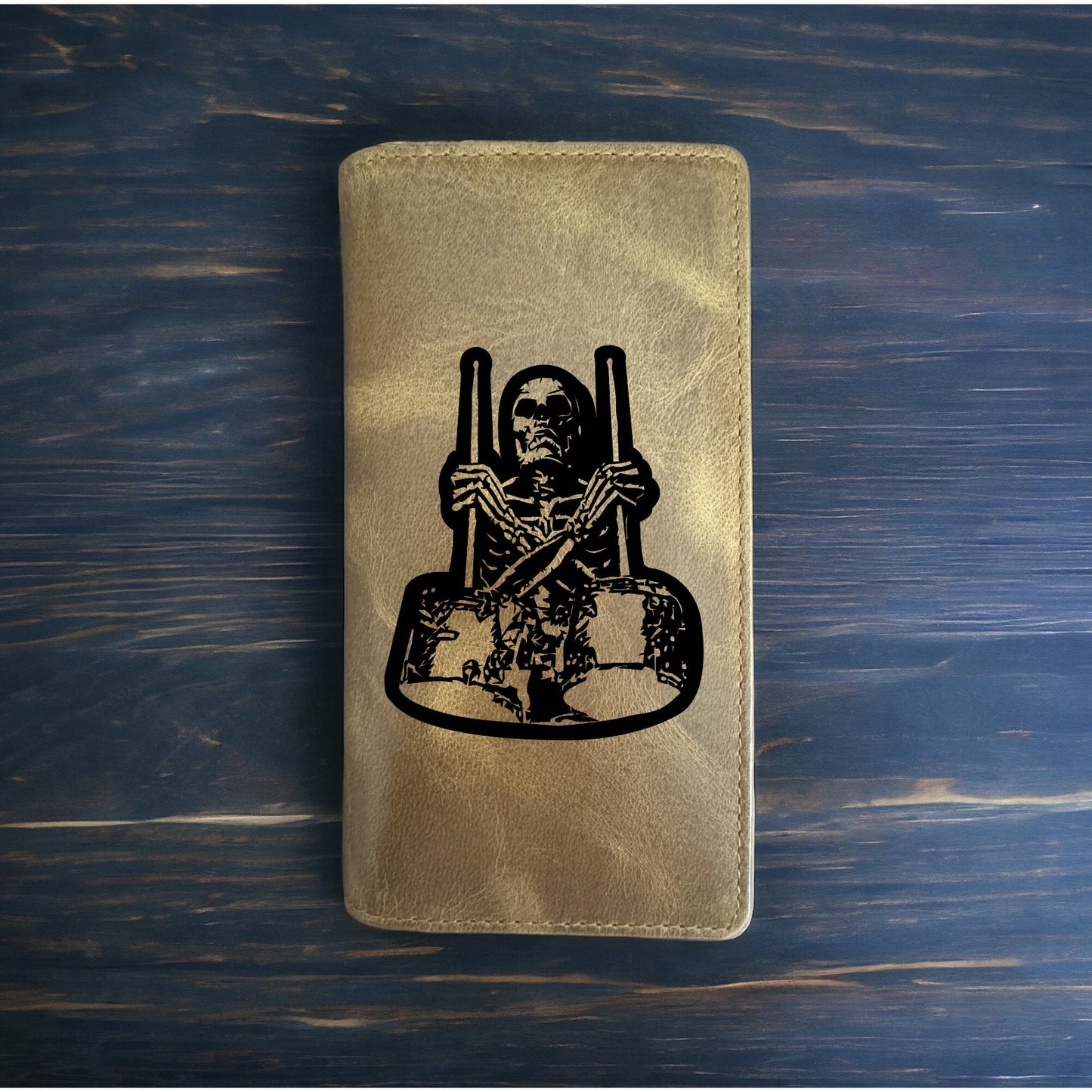 Skeleton Drummer Rodeo Wallet Cowboy Western Buffalo Leather Premium Band NEW