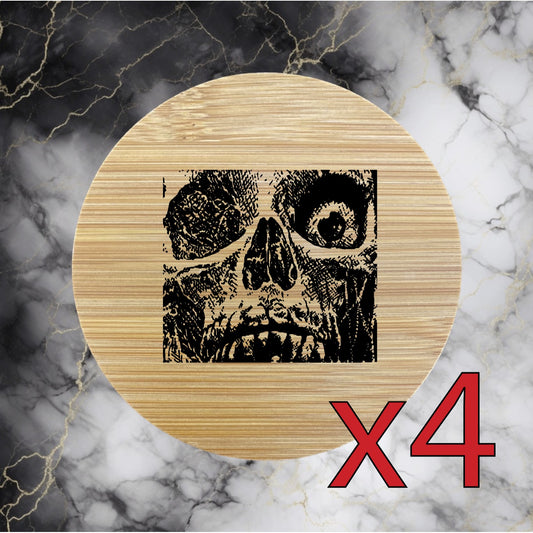 Skull x4 Bamboo Coasters Drink Natural Wood Home Decor Lounge Scary Horror NEW