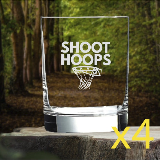 Shoot Hoops Whiskey Glasses x4 Double 14 Oz Premium Old Fashioned Basketball NEW