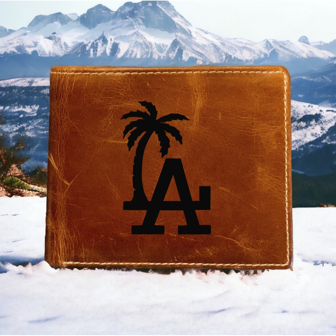 LA Leather Wallet Bifold Premium Quality Buffalo Los Angeles Palm Tree Beach NEW