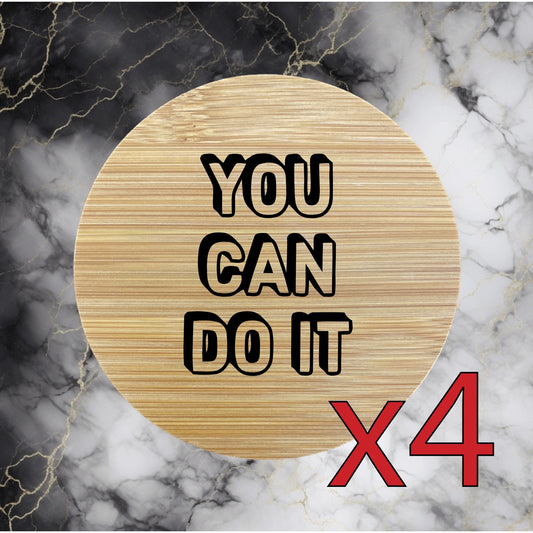 You Can Do It x4 Bamboo Coasters Drink Natural Wood Home Decor Lounge Quote NEW