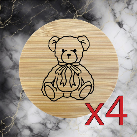 Teddy Bear x4 Bamboo Coasters Drink Natural Wood Home Decor Lounge Plush NEW