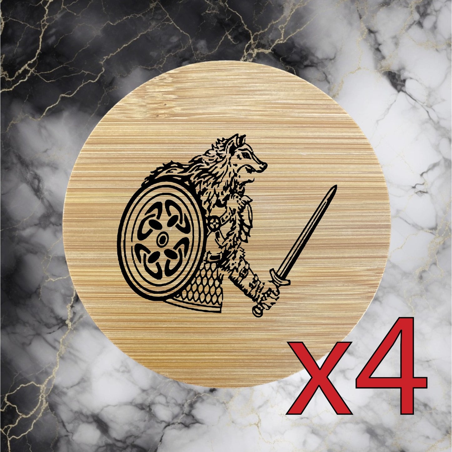 Viking x4 Bamboo Coasters Drink Natural Wood Home Decor Lounge Berserker NEW