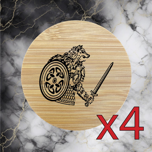 Viking x4 Bamboo Coasters Drink Natural Wood Home Decor Lounge Berserker NEW