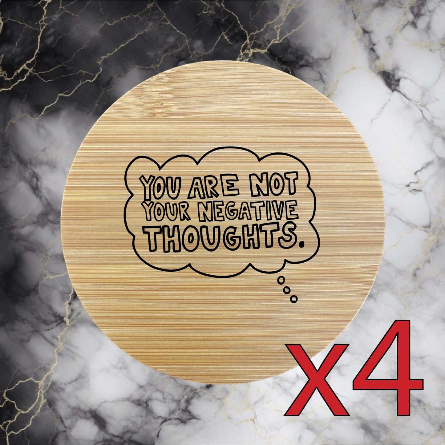 Negative Thoughts x4 Bamboo Coasters Drink Natural Wood Home Decor Lounge NEW