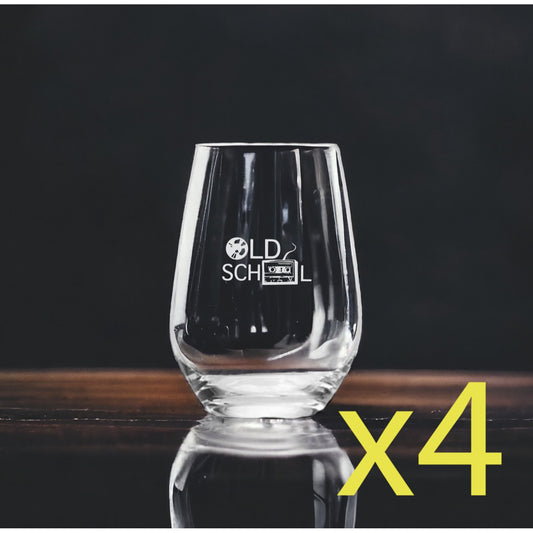 Old School Stemless Wine Glasses x4 Premium 15 Oz Personalize Music Retro NEW