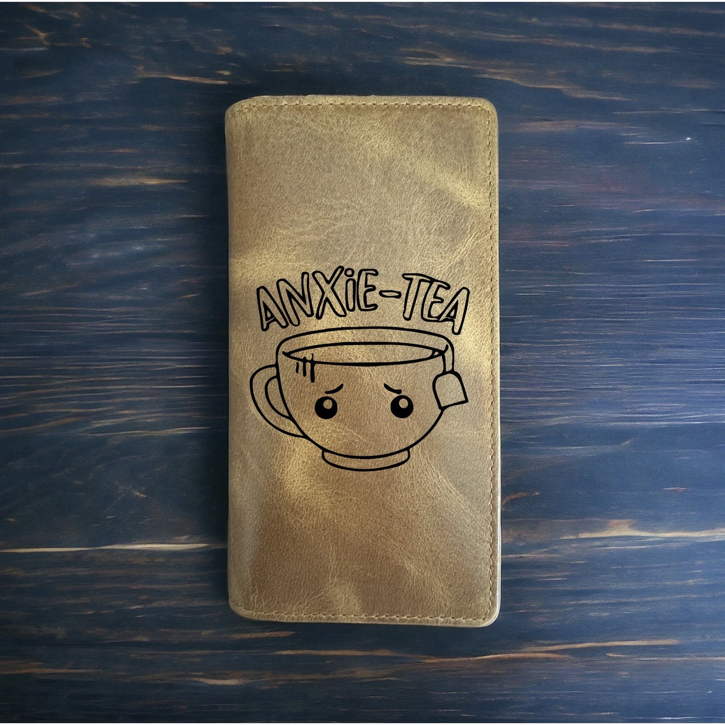 Anxiety Tea Rodeo Wallet Cowboy Western Buffalo Leather Premium Cute Pun NEW