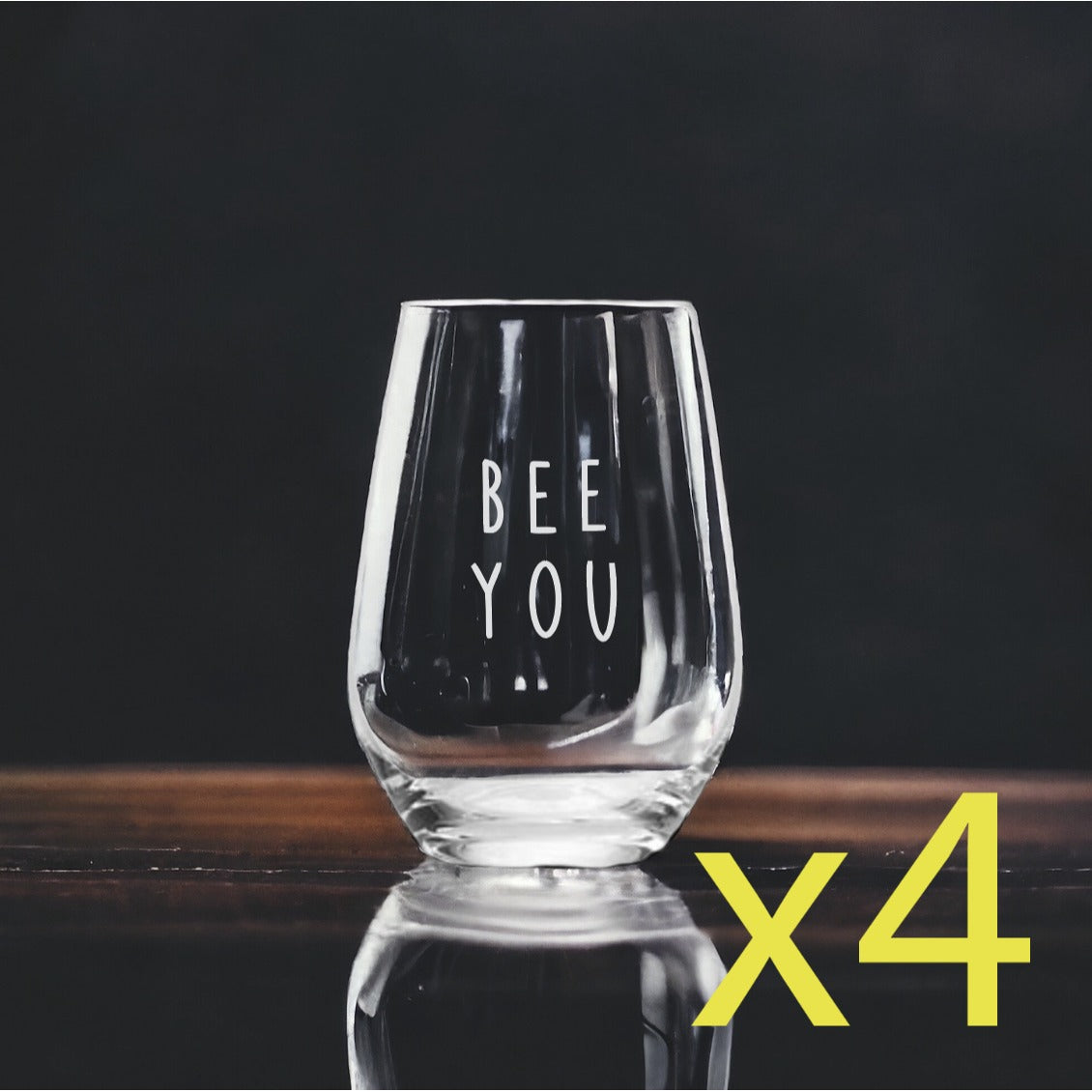 Bee You Stemless Wine Glasses x4 Premium 15 Oz Personalize Quote Nature Wild NEW