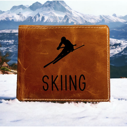 Skiing Leather Wallet Bifold Premium Quality Buffalo Winter Slopes Gift NEW