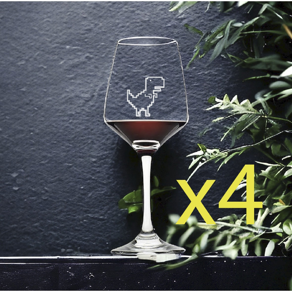 T-Rex Wine Glasses x4 Premium 12 Oz Personalize Pixel Art Dinosaur NEW