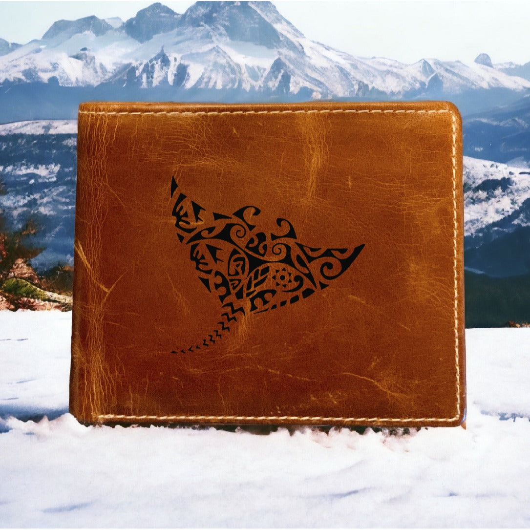 Stingray Leather Wallet Bifold Premium Quality Buffalo Tribal Art Beach NEW