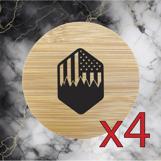 American Flag x4 Bamboo Coasters Drink Natural Wood Home Decor Lounge Outdoors