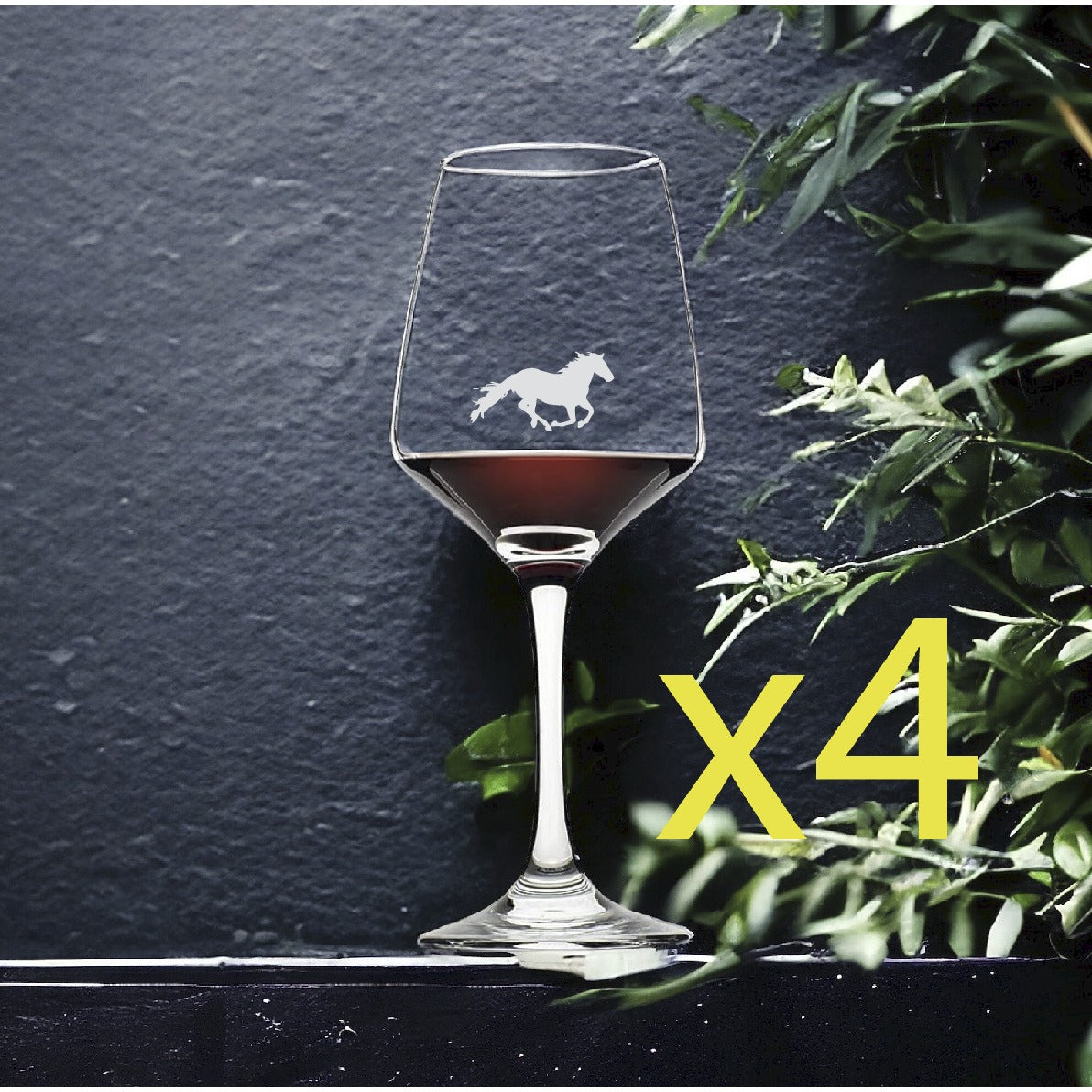 Mustang Wine Glasses x4 Premium 12 Oz Personalize Horse Running Nature NEW