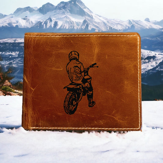 Dirt Bike Rider Leather Wallet Bifold Premium Quality Buffalo Moto NEW